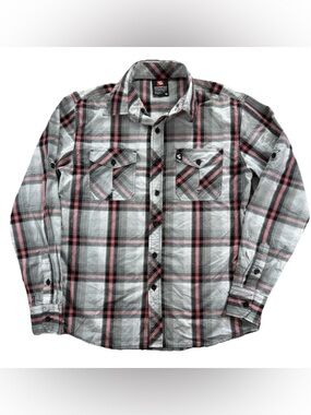 Southpole Long Sleeve Plaid Button Up Shirt Men's Medium Gray Y2K Baggy Hip Hop